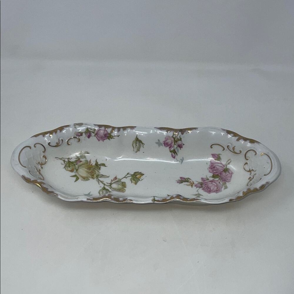 Antique Limoges France Porcelain Floral Relish Dish